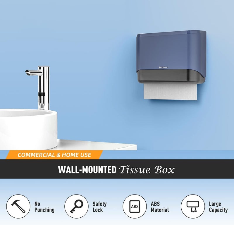 Bertreno Commercial Paper Towel Dispenser Wall Mount Paper Towel Holder Large Capacity 200 Multifold/Trifold/C Fold Hand Towel Dispenser Bathroom Tissue Dispenser (Blue) - Image 2